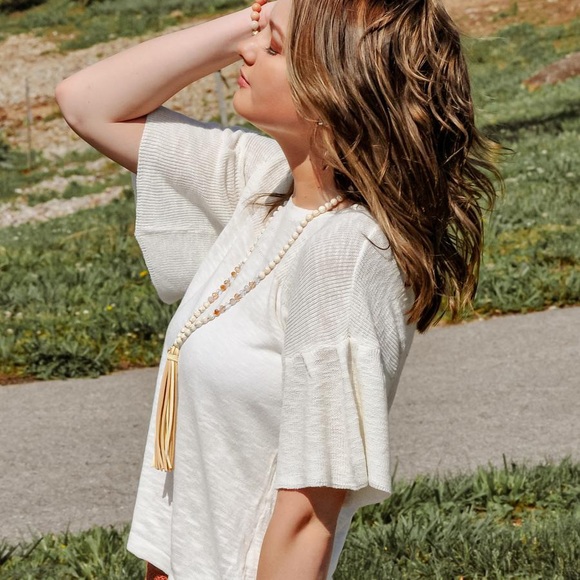 Knit Short Ruffle Sleeve Top - Picture 2 of 5